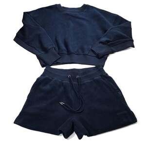 Free People Movement Blue Teddy Terry Crop Sweatshirt and Short Set Medium